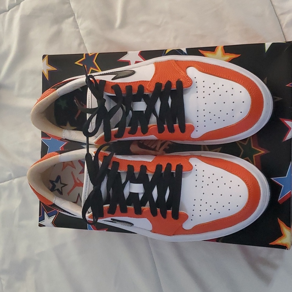 Jordan Nike Platform Orange Black White Leather Women 10.5